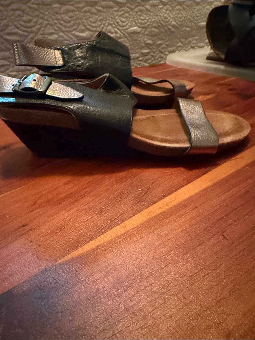 Sofft Women's Black and Metallic Brown Two-Strap Comfort Sandals